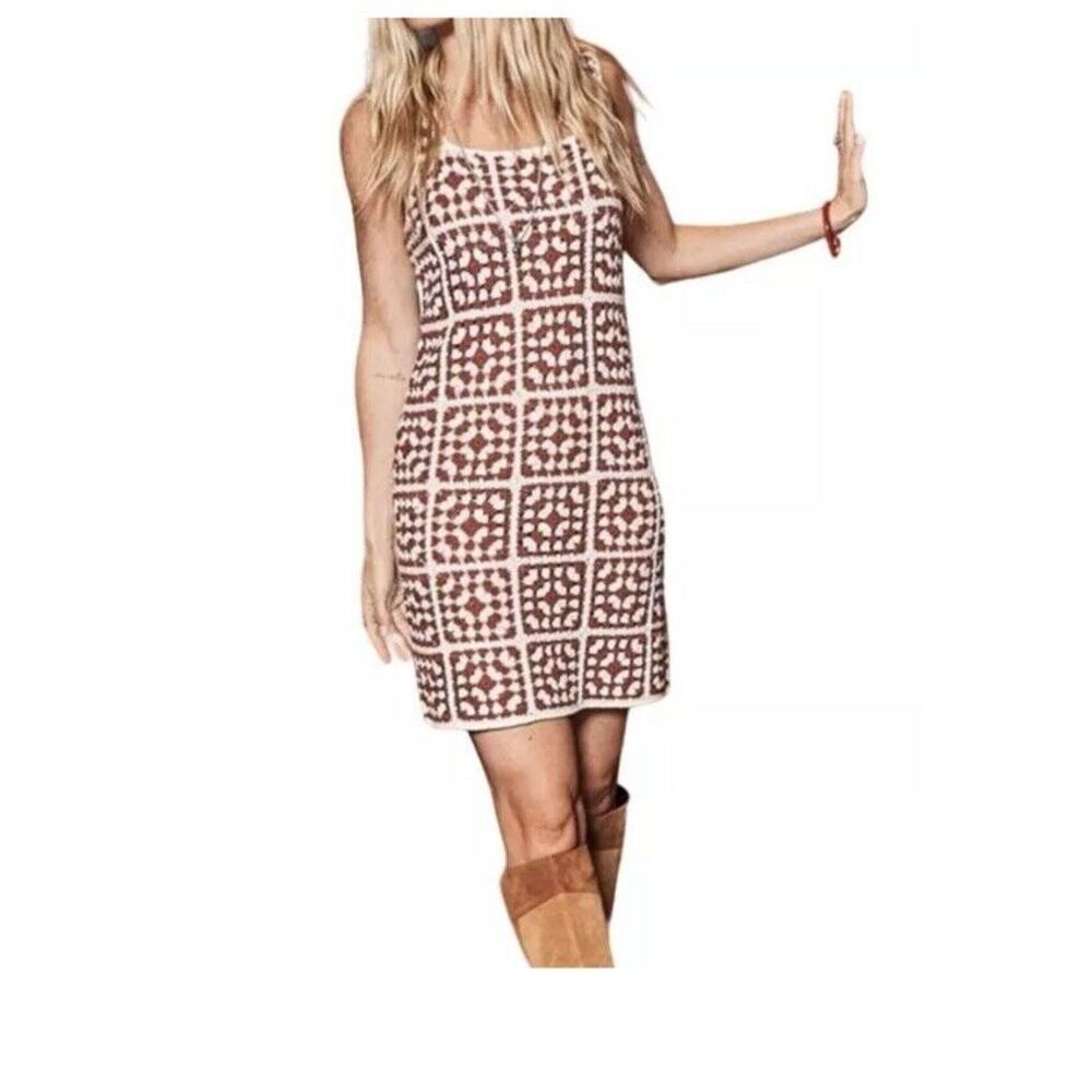 Marine Layer Women's Medium Celeste Crochet Handmade‎ Dress White Brown NWT